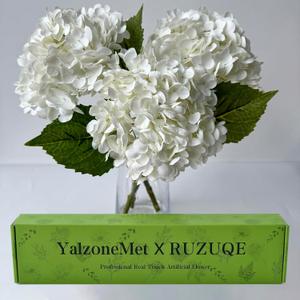 YalzoneMet 3 PCS White Hydrangea Artificial Flowers 21 inchs Real Touch Faux Hydrangea Flowers for Wedding Tables Centerpieces Fake Flowers for Party Home Kitchen Decor