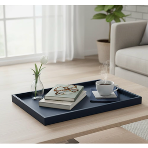 25 * 15 Inch Rectangular Ottoman Tray | Textured PU Leather, Waterproof & Heat-Resistant Storage for Coffee/Dining Tables, Sofa, Bed, Entertainment & Party (Navy blue, 25 * 15in)