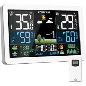 Weather Station Wireless Indoor Outdoor, Thermometer Wireless with Remote Sensor, Home Weather Station, Color Display Digital Weather Forecast, Humidity, Atomic Clock, Air Pressure for Home