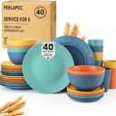 Wheat Straw Dinnerware Set 40 PCS - Service for 8 | Plates and Bowls Sets | Unbreakable Dishes Set - Dinner Plates, Dessert Plate, Cereal Bowls, Drinking Glasses, Dishwasher Safe - Multi