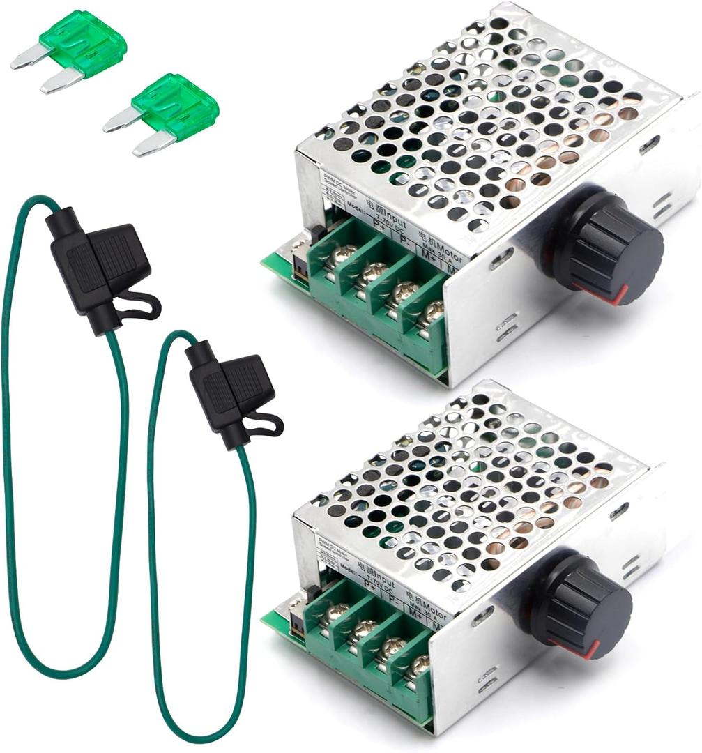 RioRand 7-70V PWM DC Motor Speed Controller 30A - Low Heat Aluminum Housing for Brushed DC Motors, DIY Projects & Small Electric Devices (Extra Fuse Included) 2PCS