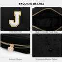 4 x HBselect Small Makeup Bag Personalized Initial Letter Mini Makeup Bags Nylon Chenille Letter Patch Cosmetic Bag Cute Waterproof Pouch Travel Toiletry Bag Preppy Coin Purse Gift for Women Teen Girls (J, Black)