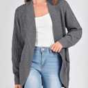 KIRUNDO Cardigan Sweaters for Women 2024 Fall Open Front Long Sleeve Loose Lightweight Knit Sweater Coat with Pockets (Gray, L)