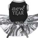 Petitebella New Year Puppy Dog Dress (Black/Silver, XXX-Large)