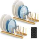 Bamboo Dish Drying Rack for Kitchen Organizer-Sturdy Plate Rack Organizer with Natural Bamboo, Dish Rack Holds Plates, Cups & Cutting Boards-Dish Drying Rack for Countertop & Cabinets 2 Pack