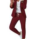 CHICME Womens Suits 2 Piece Set Notched Collar Blazer and Drawstring Pants Suits Set Casual Business Outfits-dr-XXL