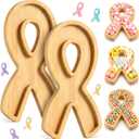 Rtteri 2 Pcs Awareness Ribbon Bamboo Serving Trays, Wooden Ribbon Shaped Serving Platters for Food Snack Dessert Fundraiser Event Supplies Cancer Survivor Celebration Breast Cancer Awareness