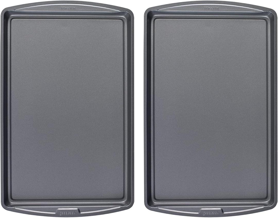 GoodCook Everday Nonstick Carbon Steel 17 x 11-Inch Baking Sheet Set, 2 Pack Medium Sized Cooking Pans, Bakeware Set, Cookie Sheets for Baking, Oven Pan Set