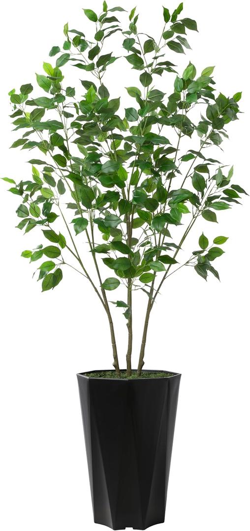 Artificial Ficus Tree 5FT - Faux Plant with Black Diamond Planter - Tall Fake Tropical Ficus Floor Plant Potted - Artificial Silk Tree for Home Office Living Room Decor Indoor (Black)