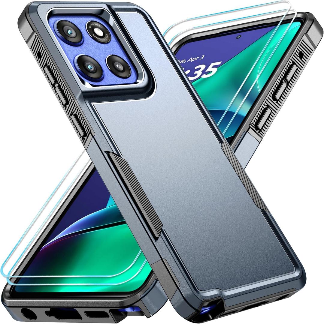 Compatible with Motorola Moto G Stylus 5G 2025 Case with HD Screen Protector Heavy Duty Rugged Full-Body Shockproof Military Grade Protection, Navy Blue