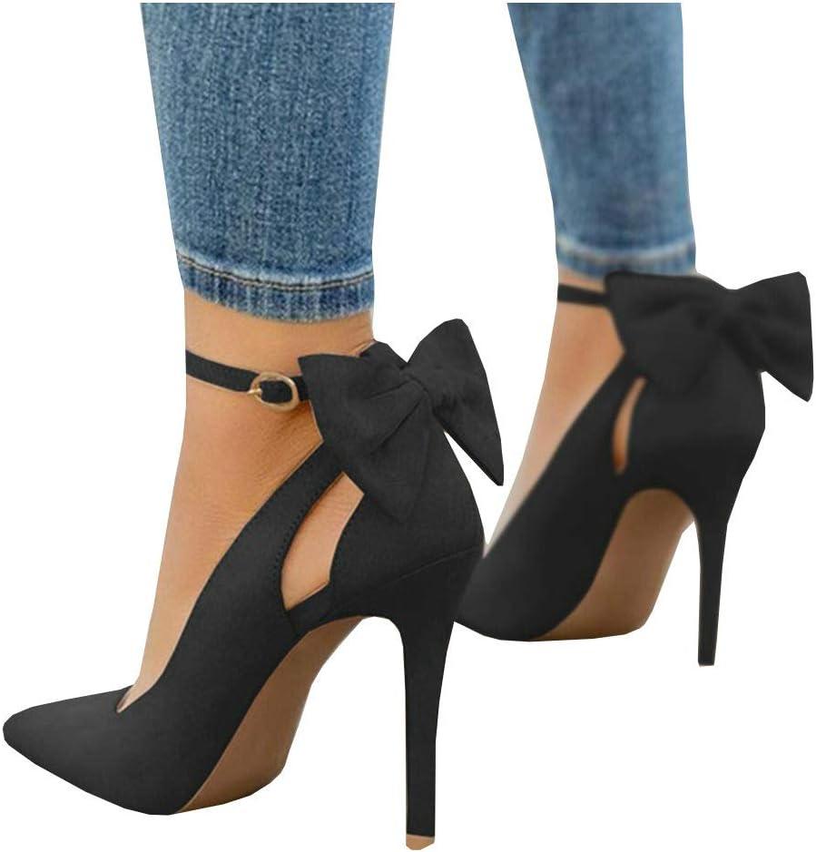 PiePieBuy Women's Pointed Toe High Heels Ankle Strap D'Orsay Pumps Shoes Bow Wedding Bowtie Back Dress Sandals (Black, 9)