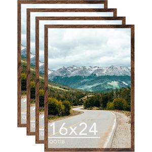 16x24 Picture Frame for Wall Hanging, Wood 16 x 24 Frame 40x60 cm Poster Photo Frame for Wall Horizontally or Vertically, Deep Brown, 4 Pack