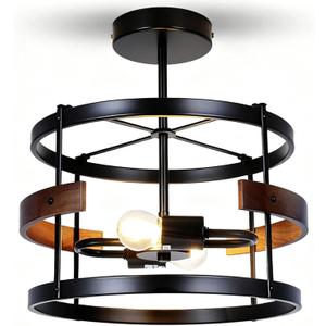 MonDaufie Black Farmhouse Ceiling Light, Round Rustic Vintage Flush Mount Light Fixture, 2 Light Retro Metal Ceiling lamp for Hallway, Entryway, Bedroom, Dining Room Visit The Store