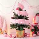 Chuangdi 6 Pcs 35 ft Pink Christmas Garland with Lights for Xmas Tree Decorations Pink Faux Fur Fabric Decor Christmas Tree Hanging Garland Faux Feather Decor for Holiday Indoor Outdoor Party Supplies