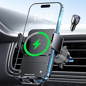 Guceful Wireless Car Charger, Phone Holders for Your Car 15W Fast Charging Auto Clamping, Air Vent Car Phone Mount for iPhone 17 16 15 14 13 Mini Pro Max XR, Samsung Galaxy S25 Ultra S24 S23 S22 S21