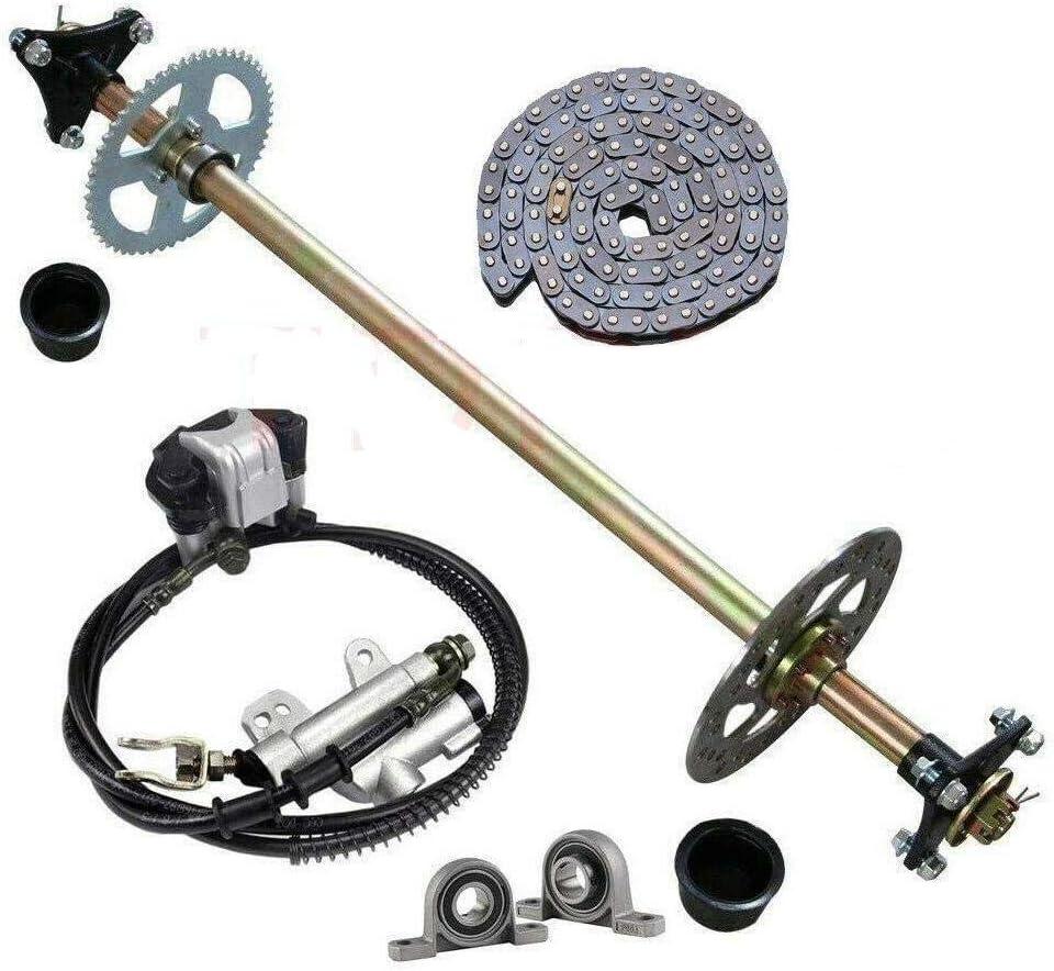 Upgraded 740mm Go Kart Live Rear Axle Complete Kit with Brake Assembly and T8F Chain Sprocket for DIY or Quad Trike Golf Carts