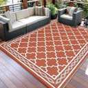 GarveeHome Outdoor Rug 8x10 Reversible Mats, Plastic Straw Rug, Large Floor Mat and Rug for Outdoors, Modern Area Rug, Patio, Backyard, Deck, Picnic, Beach, Trailer, Camping, Orange/White(Geometric)