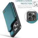 Compatible with iPhone 16 Pro Max 6.9" Wallet Case with Card Holder RFID Blocking for Women Men, Double Magnetic Clasp Kickstand Shockproof Phone Case Fit for iPhone 16 Pro Max, Bluish Green