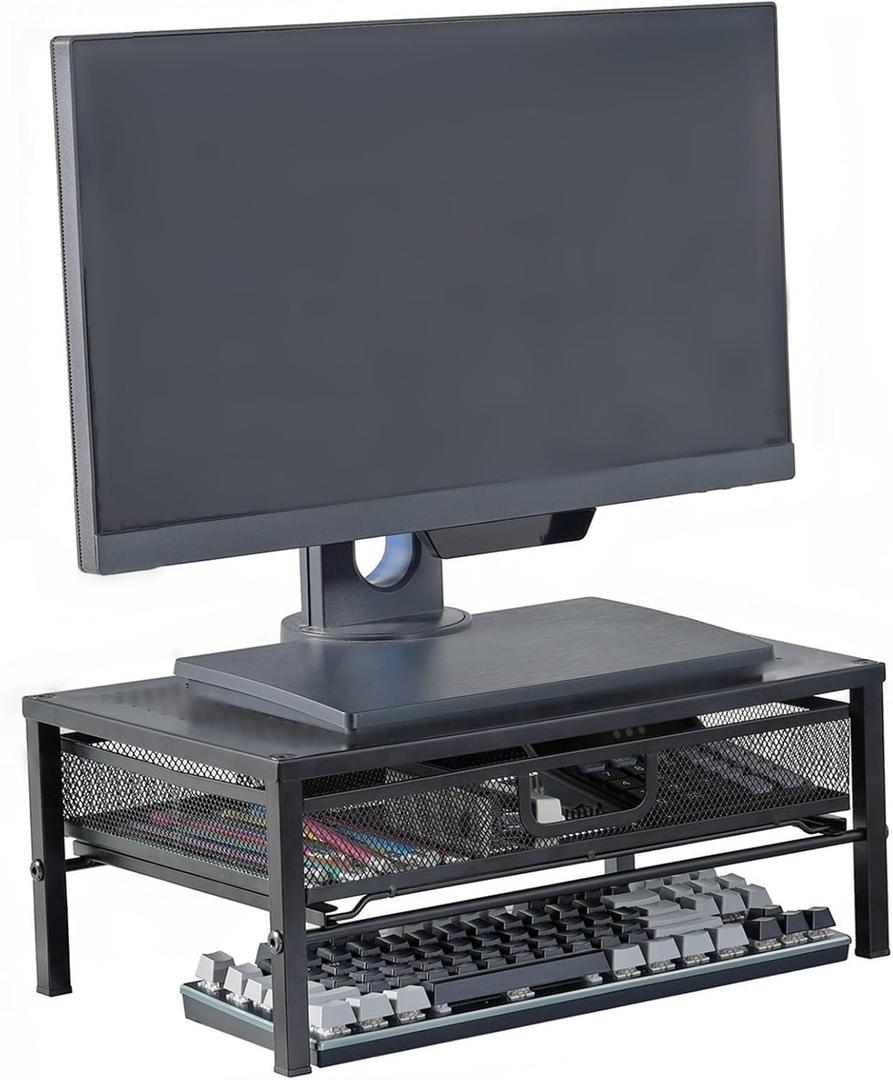 Metal Computer Stand for Desk,Monitor Riser with Drawer ,Desktop Stand for Laptop,Printer and Monitor,Black