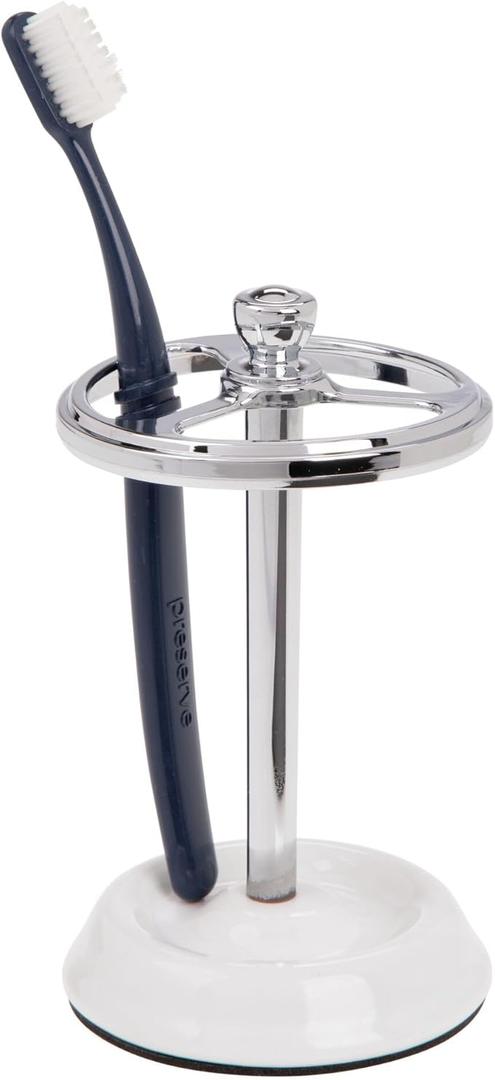 iDesign 3Section Toothbrush Holder for Bathroom  Toothbrush Stand for Countertop, White/Chrome