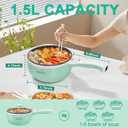 Dezin Hot Pot Electric with Steamer Upgraded, Non-Stick Saut Pan, Rapid Noodles Electric Pot, 1.5L Mini Pot for Steak, Egg, Fried Rice, Ramen, Oatmeal, Soup with Power Adjustment