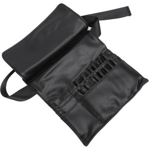 Makeup Brush Waist Bag, with 22 Pockets, Professional PU Material for Makeup Artist, Beauty Salons, Studios, 9.6 x 9.8in Size, Black