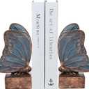 Vintage Blue Butterfly Bookends,Resin Book Ends for Shelves,Heavy Duty Decorative Bookends,Creative Book Stopper Holder Decor for Desk Home Office,Shelf Decoration,Gifts for Mother's Day