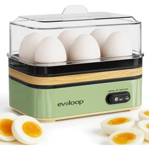 Evoloop Rapid Egg Cooker Electric 6 Eggs Capacity, Soft, Medium, Hard Boiled, Poacher, Omelet Maker Egg Poacher With Auto Shut-Off, BPA Free (Green)