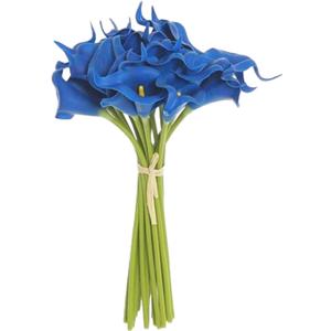 20 PCs Blue Calla Lily Artificial Flowers with Long Stem Real Touch Bouquet Silk Floral for Wedding Bridal Decoration Home Office Garden Patio Vase Table Cemetery Arrangement Decor (14")