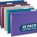 Blue Summit Supplies 25 Jewel Tone Hanging File Folders Letter Size with Tabs, Reinforced Hanging File Folders Jewel Tone, Includes Plastic Tabs and Inserts