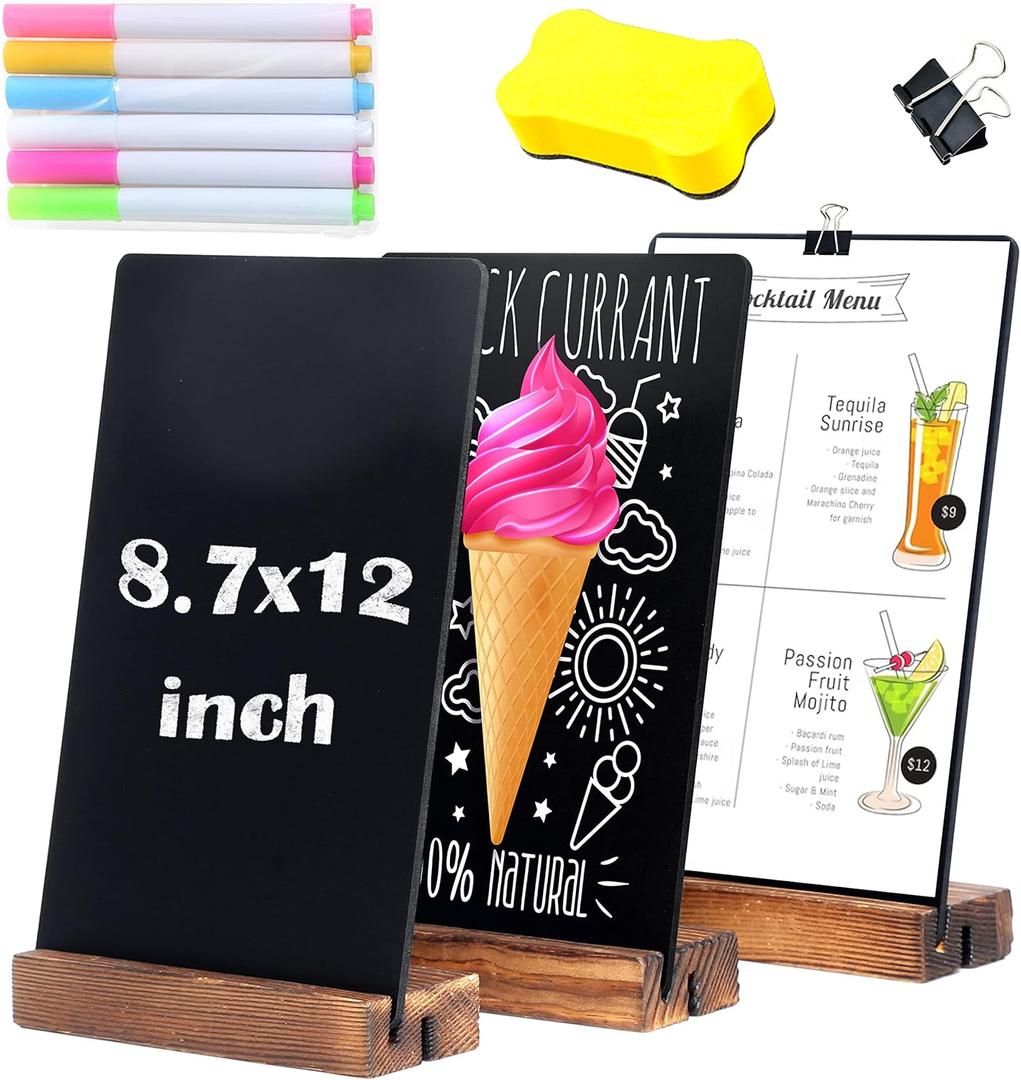 3 Pack 8.7x12 in Chalkboard Sign Small Chalkboard Decorative Chalkboard with Base Family Message Chalkboard Kid Chalkboard Store Poster Display