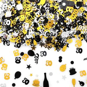 3000 Piece Glitter Confetti - Birthday & Party Decorations for 50th Style Celebrations (Black, Gold, Silver)