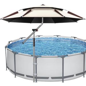 Above Ground Pool Umbrella, 8 FT Outdoor UPF 50+ Pool Sun Shade with Carry Bag, Adjustable Angle Pool Sunshade for inside of Round/Rectangular/Oval Pools, Multi-functional Parasol with 3 Spike Anchor for Garden/Backyard/Beach/Fishing