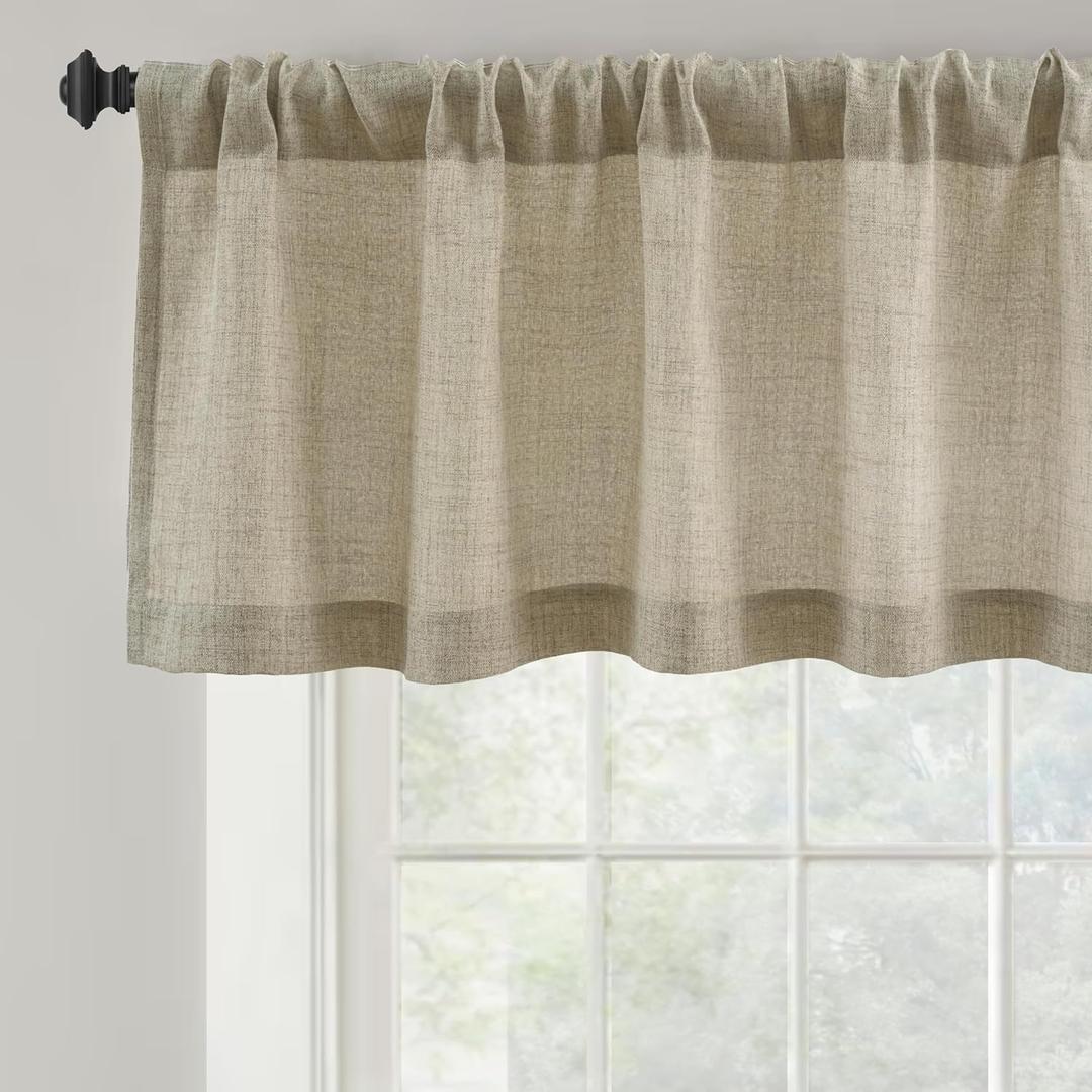 DriftAway Linen Textured Curtain Valances for Windows Light Filtering 3 Inch Rod Pocket Farmhouse Country Rustic Kitchen Valances for Bedroom Living Room Bathroom 18 inch Length Khaki