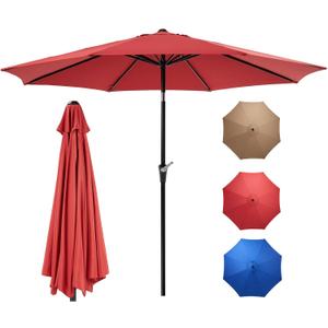 OLIXIS 9FT Patio Table Umbrella with Tilt and Crank Button & 8 Sturdy Ribs Waterproof, 9 Feet Outdoor Patio Umbrella Sun Shade for Pool, Terrace, Beach and Restaurant, Dark Red, 9 Feet