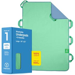 Improvia Positioning Bed Pad, with 8 Reinforced Handles, Quick-Drying, Washable, Waterproof, for Lifting, Turning, Transfering, Elderly and Incontinence Patients (Green, 34" x 52" - Pack of 1)