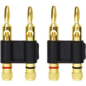 2PCS Gold Plated Copper Dual Banana Plug Double Row Banana Plug Lantern Banana Plug for Amplifiers Speaker Audio Equipment, Black