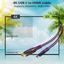 8K USB C to HDMI 2.1 Cable 25FT, (8K@60Hz,4K@120Hz, HDR), Braided Cord, Thunderbolt 3/4 Compatible, for iPhone 15 Series, MacBook Pro/Air, iPad Pro, Galaxy S23, Surface, Dell, HP, with 2 HDMI Adapters