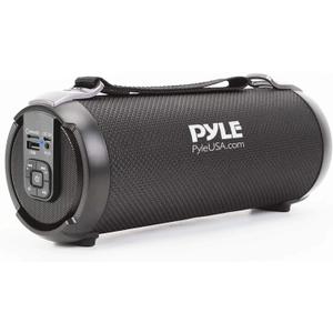 Pyle Wireless Portable Bluetooth Boombox Speaker  Rechargeable Music Barrel with AUX Input, USB/SD/MP3 Playback, FM Radio, 2.5" Tweeter  Loud Stereo Sound for Travel, Parties, Outdoors (PBMSPG3BK)