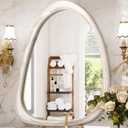 Irregular Wall Mirror White Asymmetrical Modern Mirror Wood Framed Unique Artistic Mirrors for Wall Decorative Vanity Mirrors for Bedroom Living Room Entryway Horizontally or Vertically Hanging