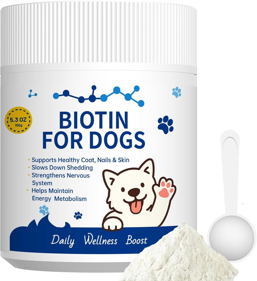 Premium Biotin for Dogs Powder with 58mg Biotin per oz, High Potency Dog Skin and Coat Supplement for Shedding and Dry Skin Relief, Dog Nail Strengthener with Yeast B-Vitamin Complex & 42% Protein, BB Date Not Found 