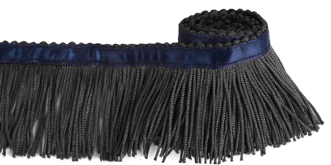 BEL AVENIR Tassel Fringe Trim 6.8 Yard x 2 Inches Sewing Fringe Trim with Blue Ribbon DIY Decoration for Clothes and Home Accessories (Black, 6.8 Yard x 2 Inches)
