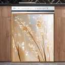 Dishwasher Cover Sticker 23x26 Inch, Neutral Pampas Grass Botanical Vinyl Decal, Beige Gold Minimalist Peel and Stick Dishwasher Door Wrap, Waterproof Removable Kitchen Appliance Decor(Champagne)
