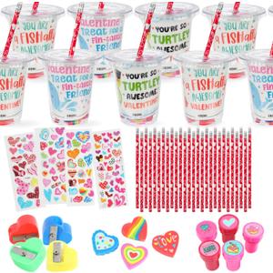30-Pack Valentine's Day Gifts for Kids - Stationary & Cup Set with Valentines Day Cards for Kids School Classroom - Party Favors