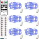 6 Pack Fairy Lights Battery Operated with Remote, 8 Modes & 4 Timers, 7ft 20 LED Mini String Twinkle Lights, Blue Waterproof Firefly Lights for Mason Jars Wedding Party Table Decor(Blue)