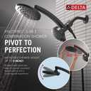 Delta 6-Setting PivotPro 3-in-1 Combination Shower Head with ProClean Spray, Matte Black Round Shower Head Rainfall with Handheld Spray, 1.75 GPM, Matte Black 75649BL
