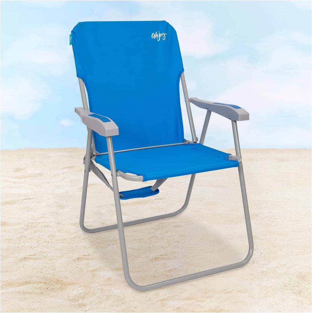 #WEJOY Folding Beach Chair for Adults, Lightweight Beach Chair with Shoulder Straps, High Back Camping Chairs with Hard Armrest, Supports 300lbs for Outdoor Lawn Concert