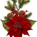 Nearly Natural 17in. Poinsettia, Berry and Pine Artificial Flower Bundle (Set of 6)