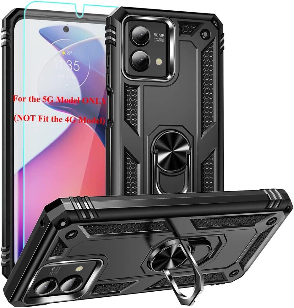 Androgate for Moto G Stylus 5G 2023 Case with HD Screen Protector, Military-Grade Metal Ring Kickstand 15ft Drop Tested Shockproof Cover Case for Motorola Moto G Stylus 5G 2023, Black