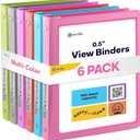 Inch 3 Ring Binder, .5 Inch Round Ring Clear View Cover with 2 Inside Pockets Binders, Colored School Supplies Binders in Grey, Pink, Blue, Purple, Green and Red, Multicolor (6 PC)  by Enday